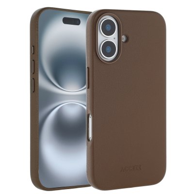 ACCEZZ  Coque arri&egrave;re en cuir avec MagSafe Apple iPhone 16 - Marron caf&eacute;