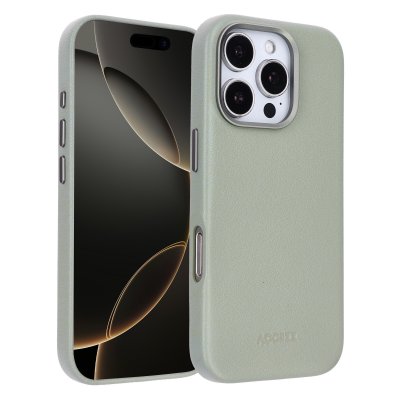 ACCEZZ  Coque arri&egrave;re en cuir avec MagSafe Apple iPhone 16 Pro - Light Grey