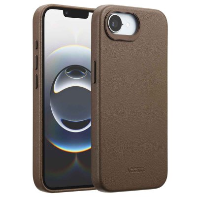 ACCEZZ  Coque arri&egrave;re en cuir avec MagSafe Apple iPhone 16e - Marron caf&eacute;