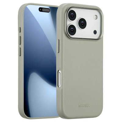 ACCEZZ  Coque arri&egrave;re en cuir avec MagSafe Apple iPhone 17 Pro - Light Grey