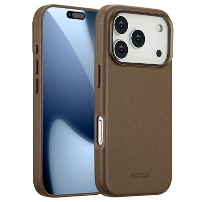ACCEZZ  Coque arri&egrave;re en cuir avec MagSafe Apple iPhone 17 Pro - Marron caf&eacute;