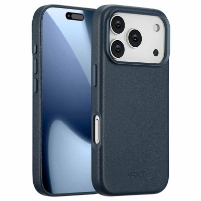 ACCEZZ  Coque arri&egrave;re en cuir avec MagSafe Apple iPhone 17 Pro - Nightfall Blue