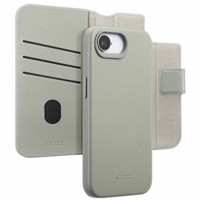 ACCEZZ  &Eacute;tui de t&eacute;lephone portefeuille en cuir 2-en-1 avec MagSafe Apple iPhone 16e - Light Grey