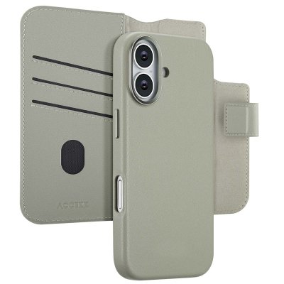 ACCEZZ  &Eacute;tui de t&eacute;lephone portefeuille en cuir 2-en-1 avec MagSafe Apple iPhone 17 - Light Grey