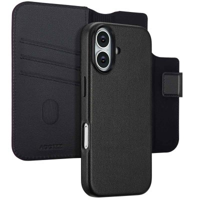 ACCEZZ  &Eacute;tui de t&eacute;lephone portefeuille en cuir 2-en-1 avec MagSafe Apple iPhone 17 - Onyx Black