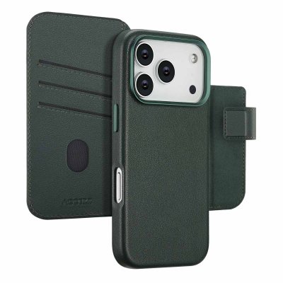 ACCEZZ  &Eacute;tui de t&eacute;lephone portefeuille en cuir 2-en-1 avec MagSafe Apple iPhone 17 Pro - Cedar Green