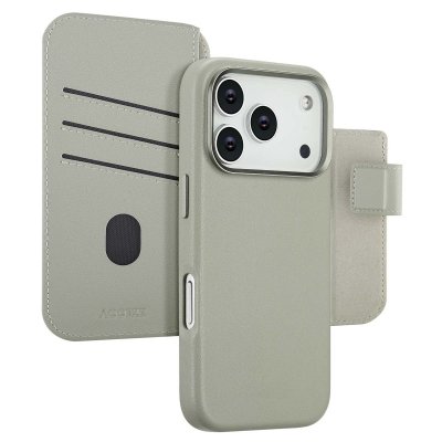 ACCEZZ  &Eacute;tui de t&eacute;lephone portefeuille en cuir 2-en-1 avec MagSafe Apple iPhone 17 Pro - Light Grey