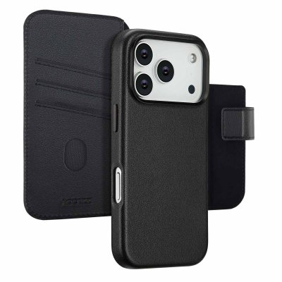 ACCEZZ  &Eacute;tui de t&eacute;lephone portefeuille en cuir 2-en-1 avec MagSafe Apple iPhone 17 Pro - Onyx Black