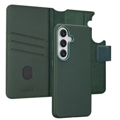 ACCEZZ  &Eacute;tui de t&eacute;lephone portefeuille en cuir 2-en-1 avec MagSafe Samsung Galaxy S26 - Cedar Green