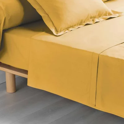DOUCEUR D INTERIEUR Accueil - Drap plat uni - 240 x 300 cm - Percaline - Jaune