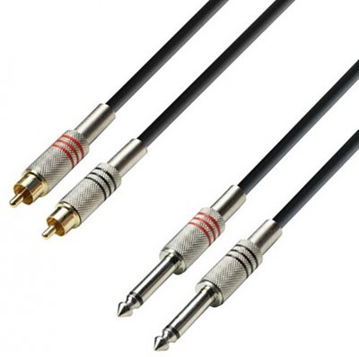 ADAM HALL  Cables 3 STAR TPC 0100 - C&acirc;ble Audio 2 x RCA m&acirc;le vers 2 x Jack 6,35 mm mono 1 m