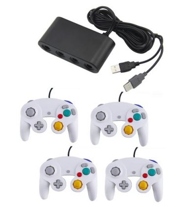 STRA&SZLIG;E GAME Adaptateur Manette Gamecube Sur Nintendo Wii U, Switch Et Pc + 4 Manette Game Cube - Blanc