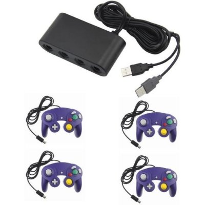 STRA&SZLIG;E GAME Adaptateur manette Gamecube sur Nintendo Wii U, Switch et PC + 4 manette Game cube Violet