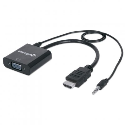 MANHATTAN Adaptateur TV, &eacute;cran 151559 [1x HDMI m&acirc;le - 1x VGA femelle, Jack femelle 3.5 mm] noir