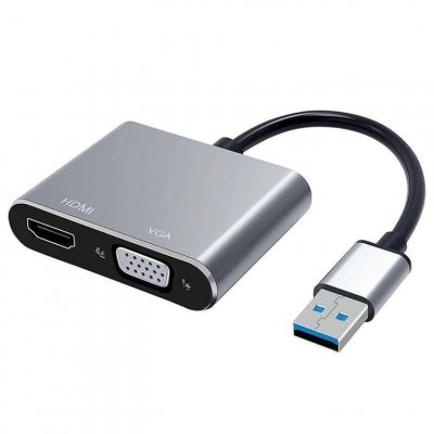 HEDEN Adaptateur USB 3.0  USB 3.0 male / HDMI F + VGA F HDMI 4k/30HZ, VGA 1920*10