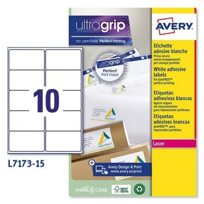 AVERY Adh&eacute;sifs/&eacute;tiquettes  ultragrip 15 volets 99,1 x 57 mm blanc
