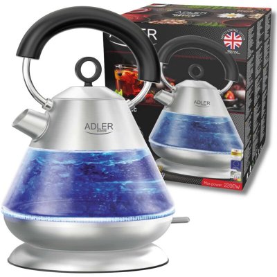 ADLER  Bouilloire &Eacute;lectrique en Verre 1,5 Litre, Int&eacute;rieur &Eacute;clair&eacute;, sans Fil 2200W  AD 1282