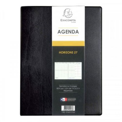 EXACOMPTA Agenda 2023 semainier Horizons 27 21,5 x 27cm Janvier &agrave; d&eacute;cembre Noir