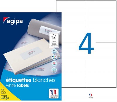 AGIPA  119014 Etiquettes blanches multi-usage 105 x 148,5 mm - Bo&icirc;te de 400