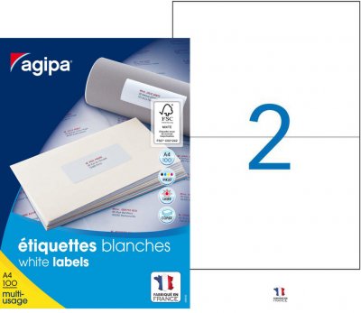 Agipa agipa etiquette universelle, 210 x 148,5 mm, coins droits noir