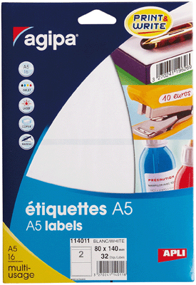 GENERIQUE Agipa - Etiquette Adhesifs A5 80x140 - Etui 32