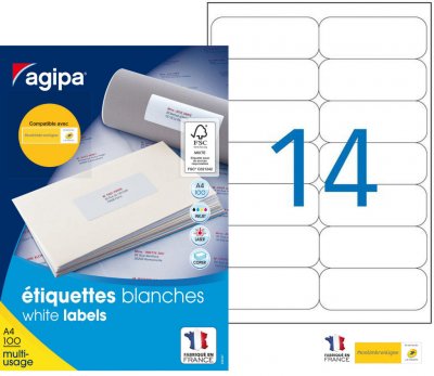 AGIPA  Etiquettes adresses 99,1 x 38,1 mm  118986 - Bo&icirc;te de 1400