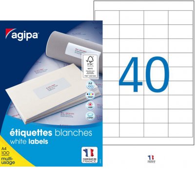 AGIPA Etiquettes blanches multi-usage 48,5 x 25,4 mm - 118991 - Bo&icirc;te de 4000