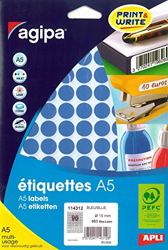 GENERIQUE Agipa Etiquettes De Couleur, Diametre: 15 Mm, Rond, Bleu