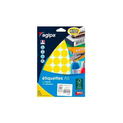 APLI Agipa Etiquettes De Couleur, Diametre: 24 Mm, Rond, Jaune