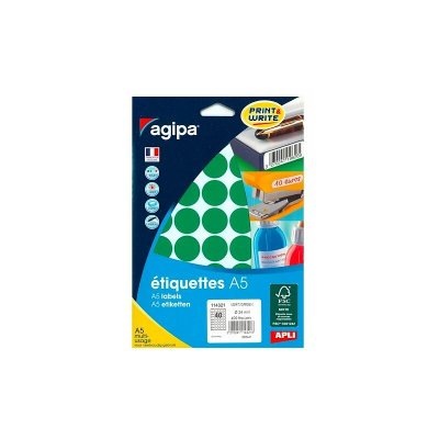 APLI AGIPA Lot de 10 Etuis de 400 Pastilles Gommettes Rondes 24 mm Vert