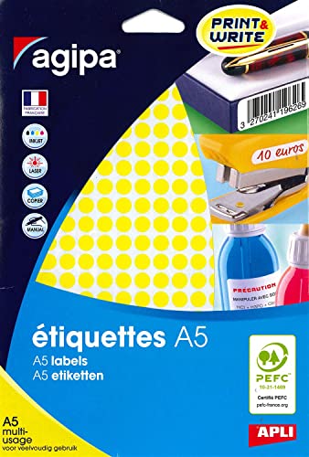 GENERIQUE AGIPA Lot de 3 Etuis A5 de 2940 Pastilles Gommettes Rondes 8 mm Jaune