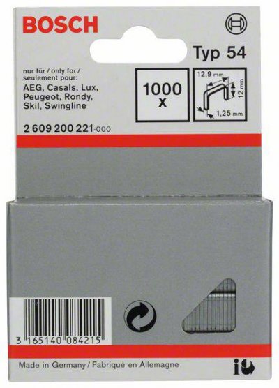 BOSCH Agrafe &agrave; fil plat de type 54, 12.9mm x 12mm, lot de 1000 2609200221