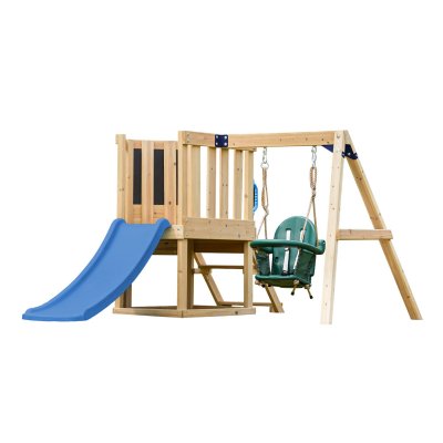 AXI Aie de jeux avec balan&ccedil;oire b&eacute;b&eacute; et mur d'escalade - toboggan bleu
