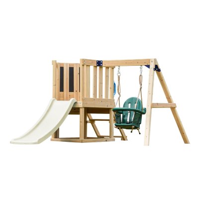 AXI Aie de jeux avec balan&ccedil;oire b&eacute;b&eacute; et mur d'escalade - toboggan cr&egrave;me