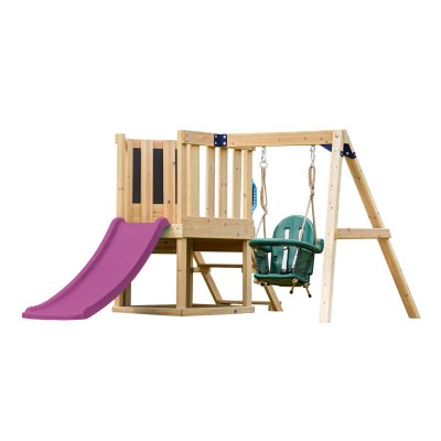 AXI Aie de jeux avec balan&ccedil;oire b&eacute;b&eacute; et mur d'escalade - toboggan violet