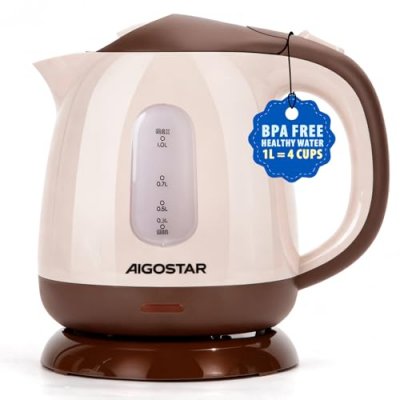 AIGOSTAR  - mini electric plastic bulk kettle 1 litre avec filtre 1100 w Beige/BROWN