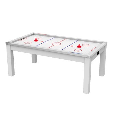 DE FAUGERES Air Hockey Nord convertible en table &agrave; manger - 8 personnes - Coloris blanc laqu&eacute; surface blanche