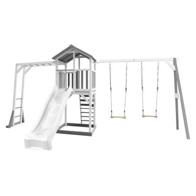 AXI Aire de jeux 2 balan&ccedil;oires &eacute;chelle de singe et toboggan blanc