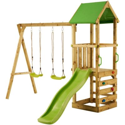 KANGUI Aire de jeux bois enfant WALLI 90 Toboggan, balan&ccedil;oires, escalade et cabane