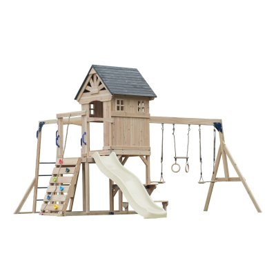 AXI Aire de jeux en bois avec 2 balan&ccedil;oires - toboggan cr&egrave;me