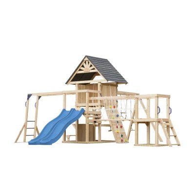 AXI Aire de jeux en bois avec 2 balan&ccedil;oires - toboggan double bleu