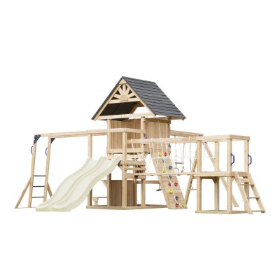 AXI Aire de jeux en bois avec 2 balan&ccedil;oires - toboggan double cr&egrave;me