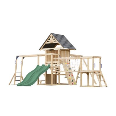 AXI Aire de jeux en bois avec 2 balan&ccedil;oires - toboggan double vert