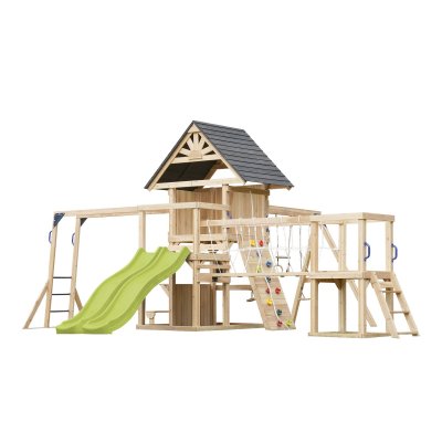 AXI Aire de jeux en bois avec 2 balan&ccedil;oires - toboggan double vert clair