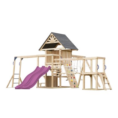 AXI Aire de jeux en bois avec 2 balan&ccedil;oires - toboggan double violet