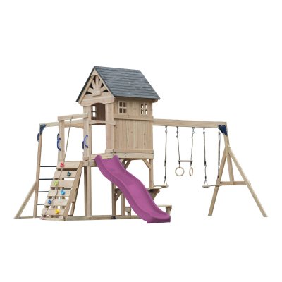 AXI Aire de jeux en bois avec 2 balan&ccedil;oires - toboggan violet