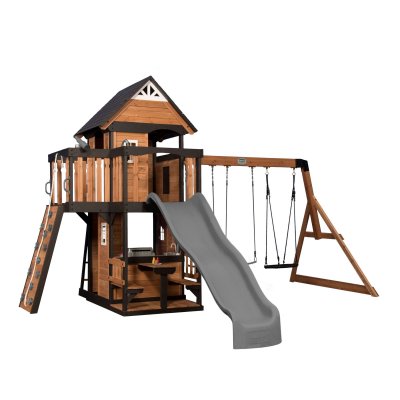 AXI Aire de jeux en bois avec toboggan, balan&ccedil;oire, mur d'escalade