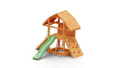 FUNGOO Aire de jeux en bois avec toboggan vert