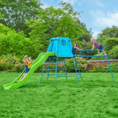Aire de jeux en m&eacute;tal TP Toys Explorer tour glissi&egrave;re et pont de singe