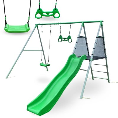 HYPERMOTION Aire de jeux xxl avec balan&ccedil;oire, trap&egrave;ze et toboggan pour enfants